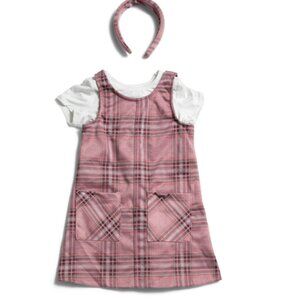 NWT BTWEEN Girls white Knit Tee w Interlock Jumper w Pockets and Headband